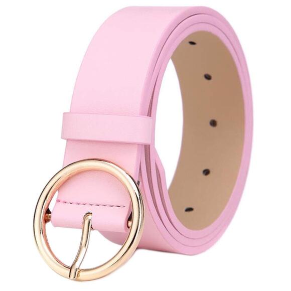 Меshіkаіеr Accessories - Women Fashion Pu Leather Belt Casual Waist Belt With Round Metal Buckle (pink)😹